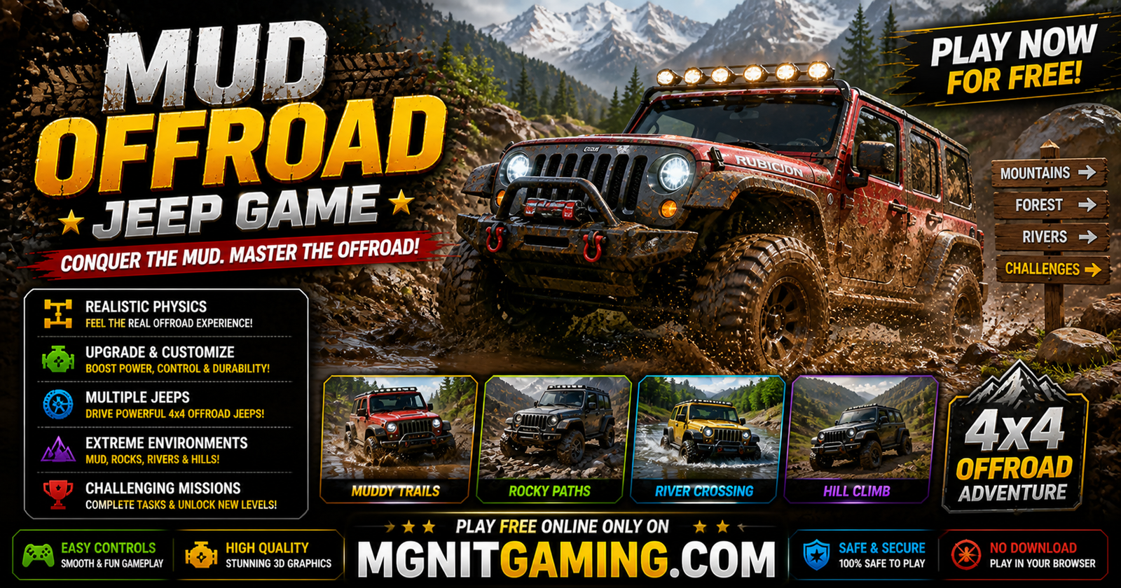 Play Offroad Jeep Game Online | Conquer Mud, Hills & Rivers Easily | MGNiT Gaming